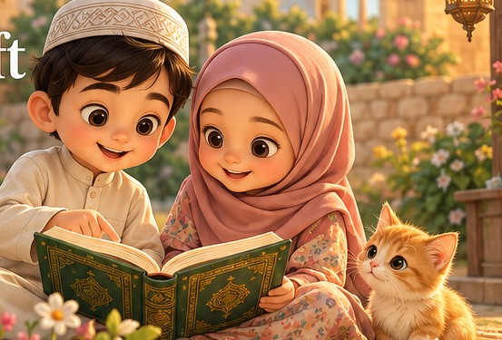 Illustrated children learning together
