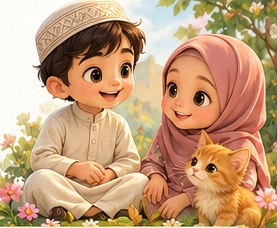 Two children sitting together in a sunny garden
